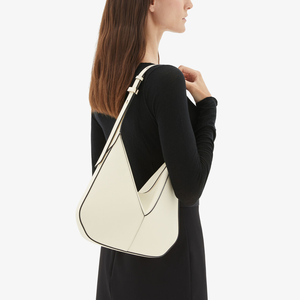 Valextra Borsa Hobo Vivi Mini | Pelle di vitello Millepunte Soft | Bianco Pergamena | Valextra Offerte
