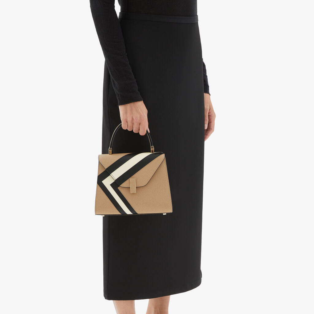 Valextra Borsa a mano da Donna Mini in Pelle Beige e Nera | Valextra Iside 2025