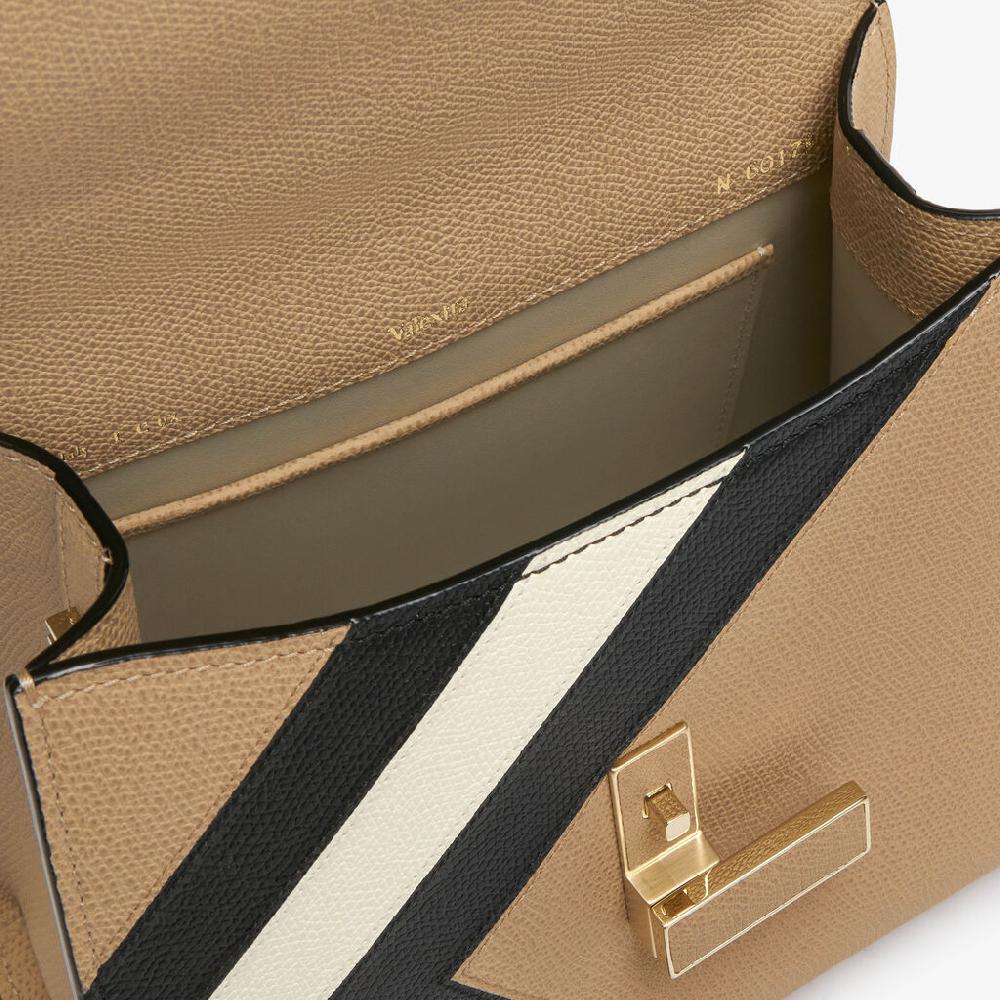 Valextra Borsa a mano da Donna Mini in Pelle Beige e Nera | Valextra Iside 2025