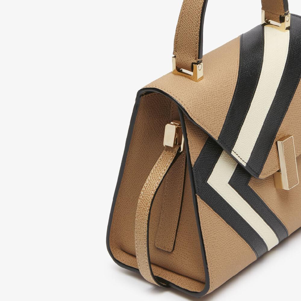 Valextra Borsa a mano da Donna Mini in Pelle Beige e Nera | Valextra Iside 2025