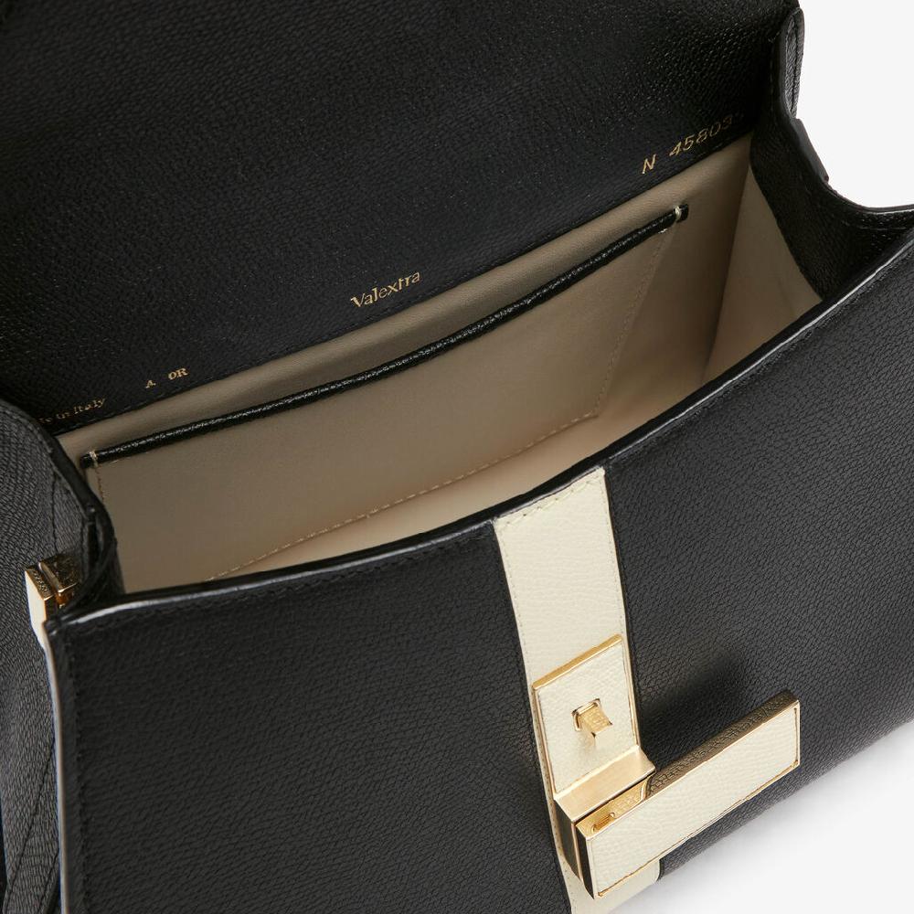 Valextra Borsetta a mano Donna Pelle intarsia Nera e Bianca | Valextra Iside Italy