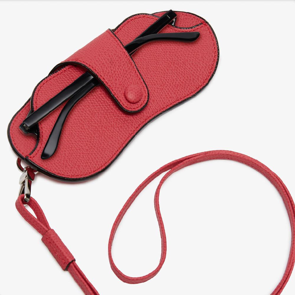 Valextra Porta Occhiali Con Tracolla | Pelle di vitello Millepunte | Rosa Fragola | Valextra Vendita Economica