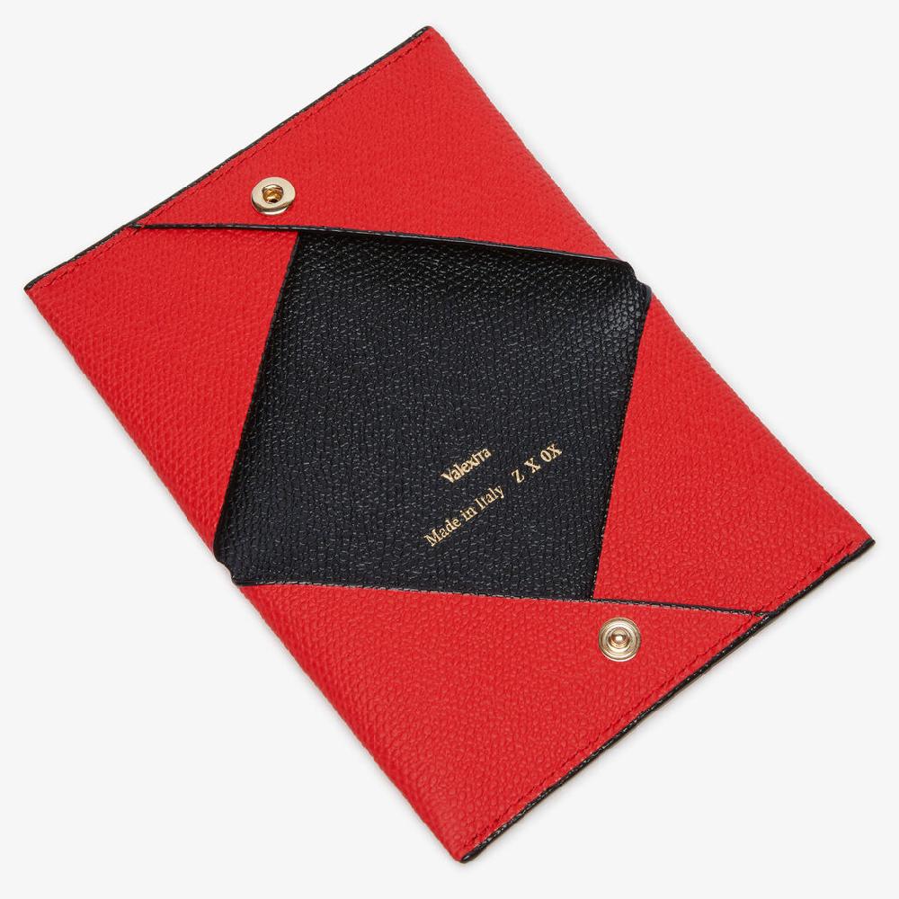 Valextra Porta carte con bottone da Donna in Pelle Rossa e Nera | Valextra Negozio
