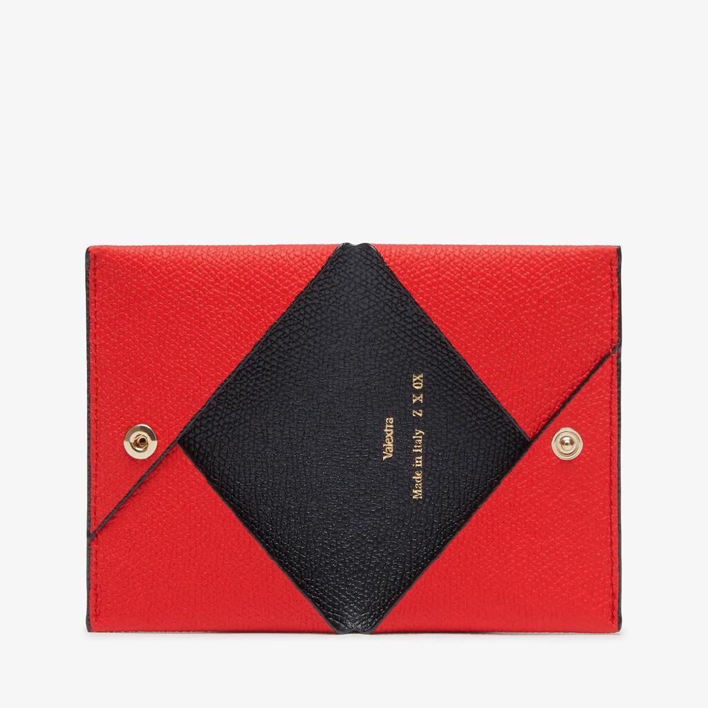 Valextra Porta carte con bottone da Donna in Pelle Rossa e Nera | Valextra Negozio