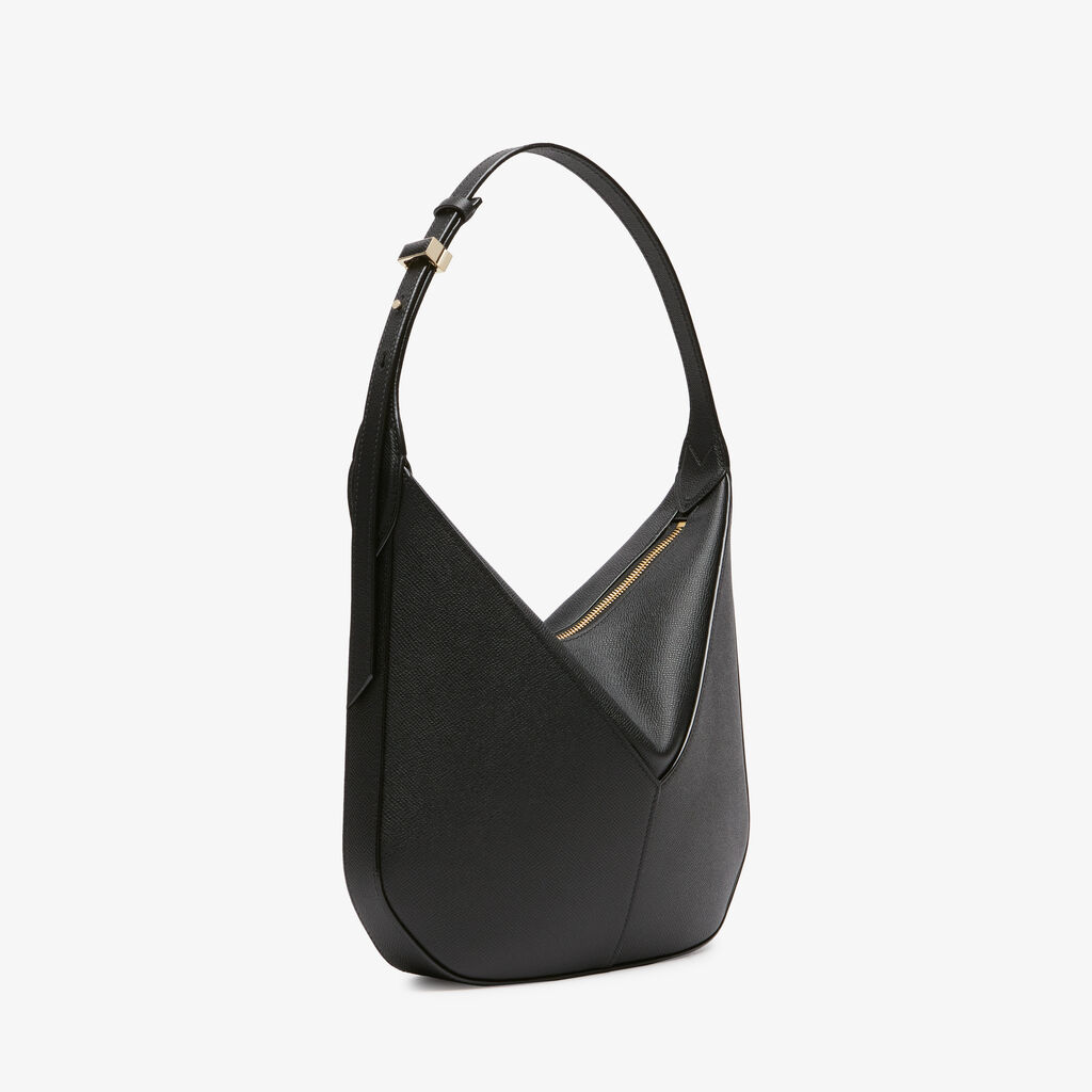 Valextra Borsa Hobo Vivi Mini | Pelle di vitello Millepunte Soft | Nero | Valextra Italia