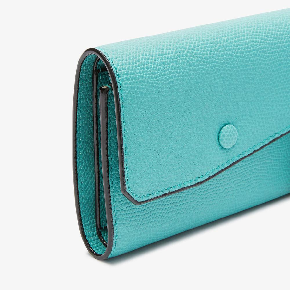 Valextra Portafoglio da Donna di Lusso in Pelle Azzurra | Valextra Pocket Soddisfazione Garantita