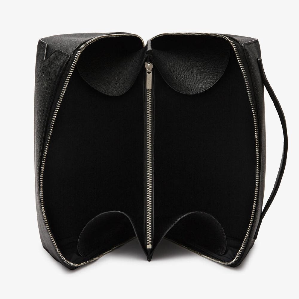 Valextra Beauty case da Uomo di Lusso in Pelle Nera | Valextra V-Line Consegna Veloce