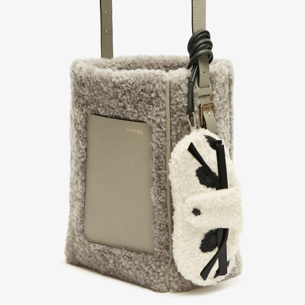 Valextra PORTA OCCHIALI CON TRACOLLA MONTONE RICAMO PANDA/VITELLO VS PALLADIO Promozione Limitata
