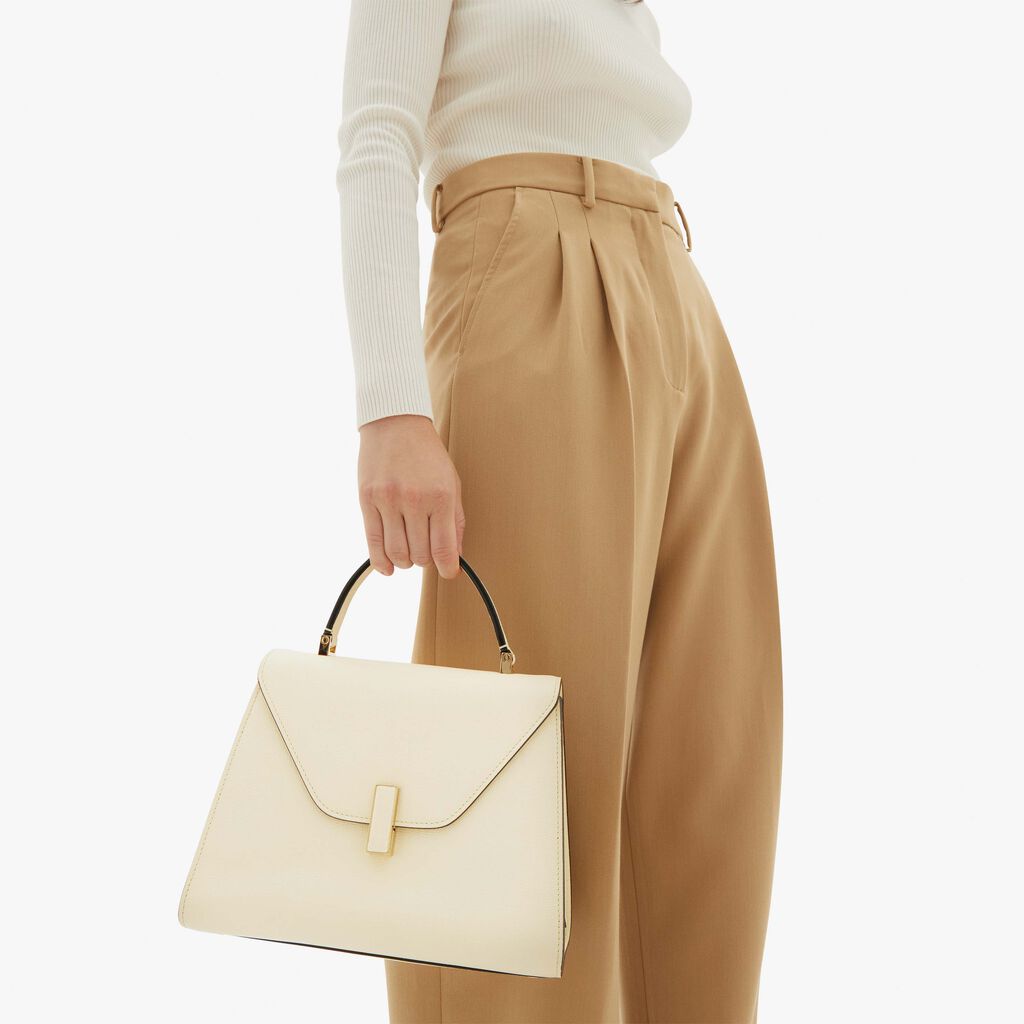 Valextra Valextra Iside: Borsa a mano Media in Pelle Bianca Sconto