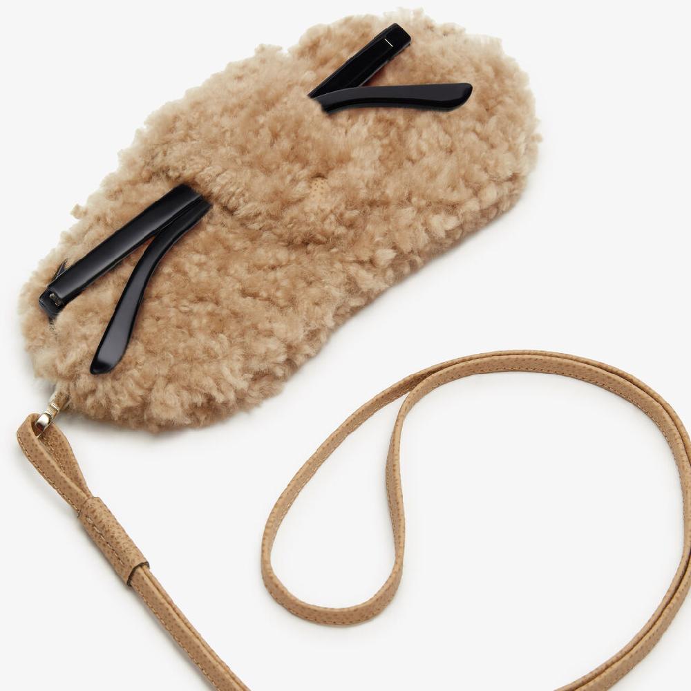 Valextra Custodia porta occhiali di Lusso in Shearling Beige In Vendita