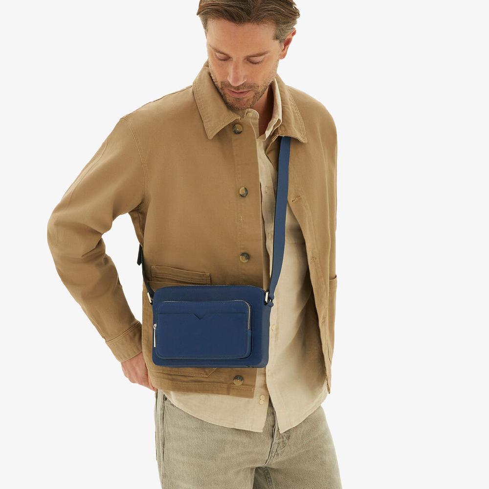 Valextra Borsa reporter da Uomo in Pelle Blu Zaffiro | Valextra V-Line Nuovo