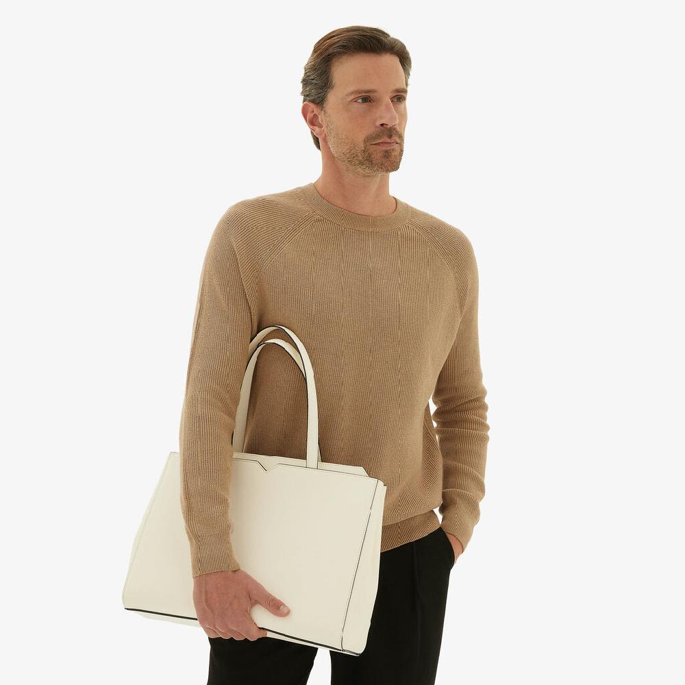 Valextra Shopping bag orizzontale da Uomo in Pelle Bianca | Valextra V-Line Promozione Limitata