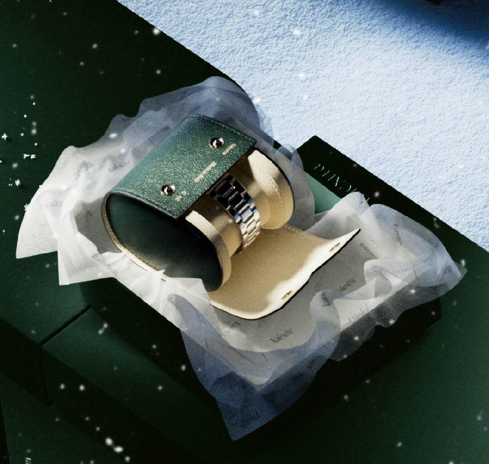 Valextra Porta orologio singolo di Lusso in Pelle Verde | Valextra V-Line Negozio