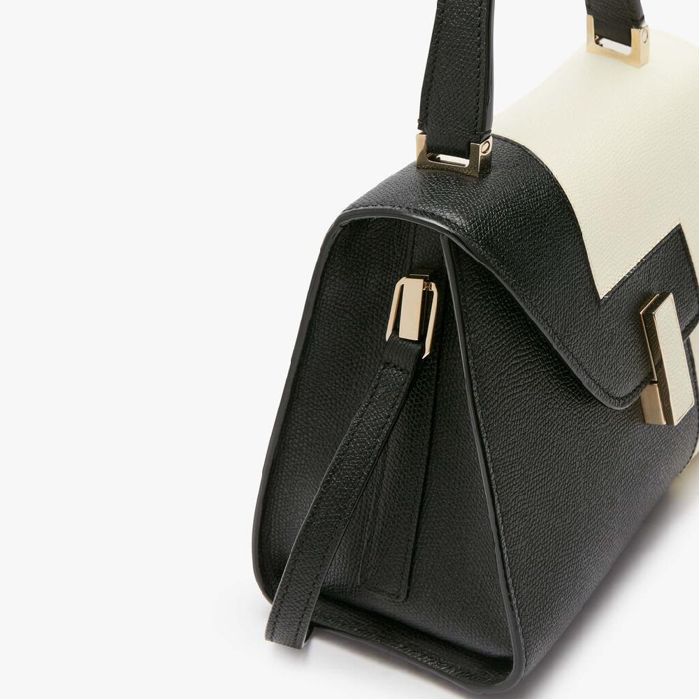 Valextra Borsetta a mano da Donna in Pelle Nera e Bianca | Valextra Iside In Saldo