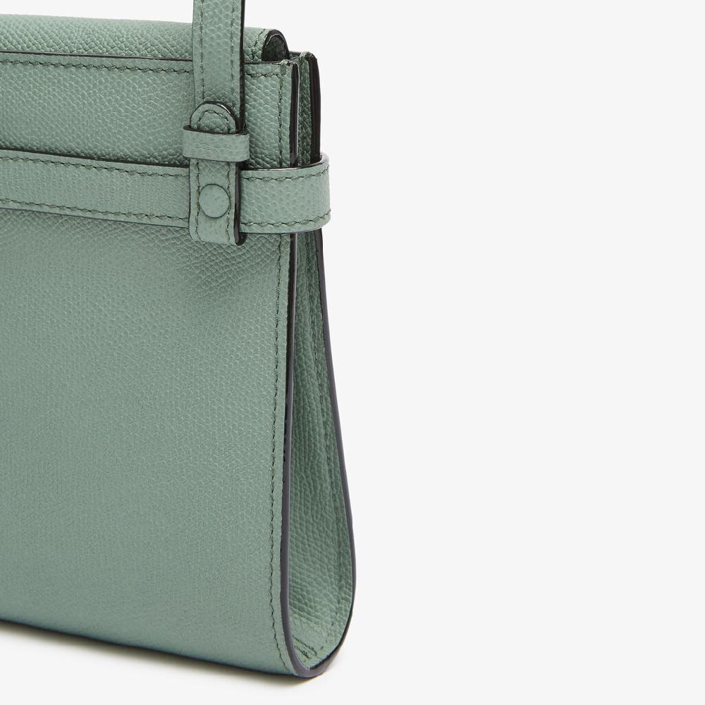 Valextra Borsa a Tracolla Brera B-Tracollina Slim Micro | Pelle di vitello Millepunte | Verde Eucalipto | Valextra Qualità