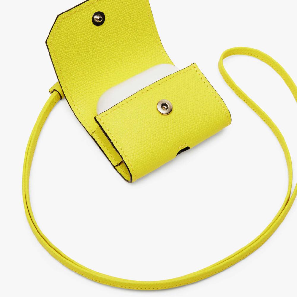Valextra Porta Airpods Pro con Tracolla in Pelle Gialla Lime | Valextra Vendita