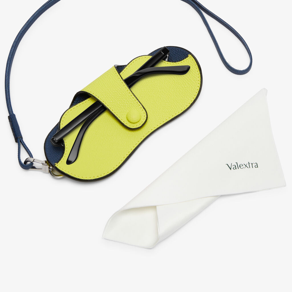 Valextra Custodia occhiali di Lusso in Pelle Gialla lime e Blu | Valextra Spedizione Gratuita