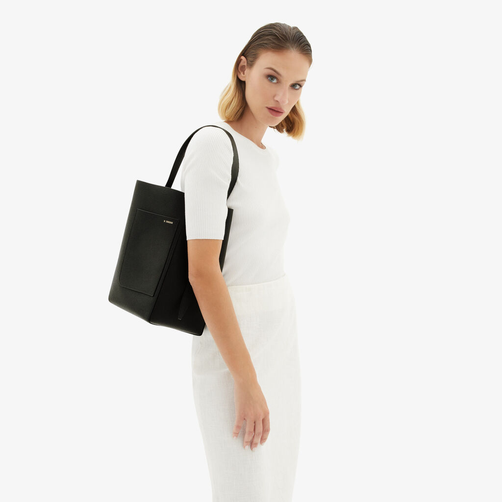 Valextra Borsa a secchiello da Donna in Media Pelle Nera | Valextra Soft Shopping Online