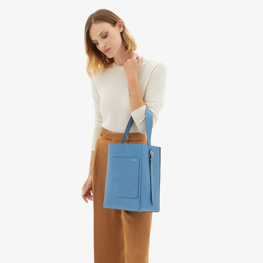 Valextra Borsa a secchiello da Donna Media in Pelle Azzurra | Valextra Soft Sottocosto