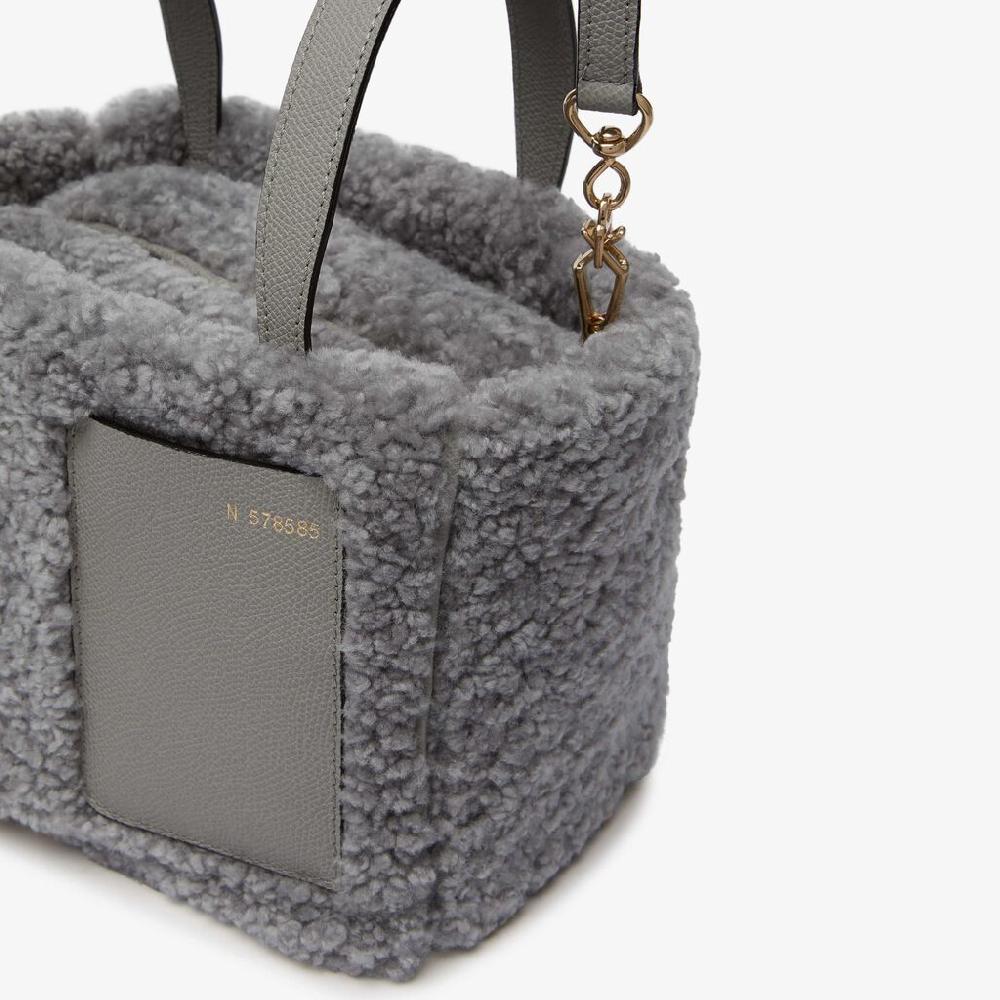 Valextra Borsa a secchiello da Donna in Shearling Grigia | Valextra Soft Soddisfazione Garantita