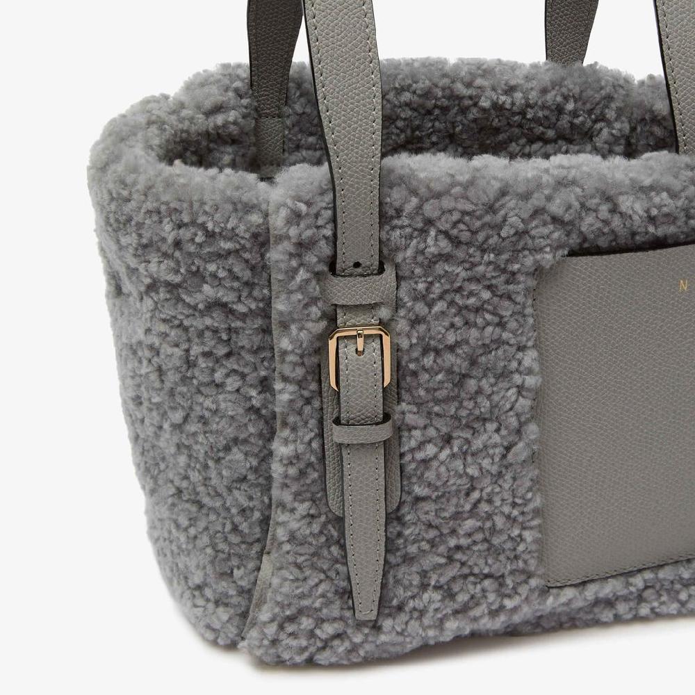Valextra Borsa a secchiello da Donna in Shearling Grigia | Valextra Soft Soddisfazione Garantita