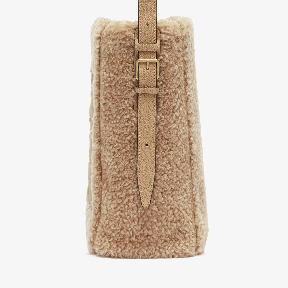 Valextra Borsa a secchiello da Donna Mini Shearling Beige | Valextra Soft Vendita
