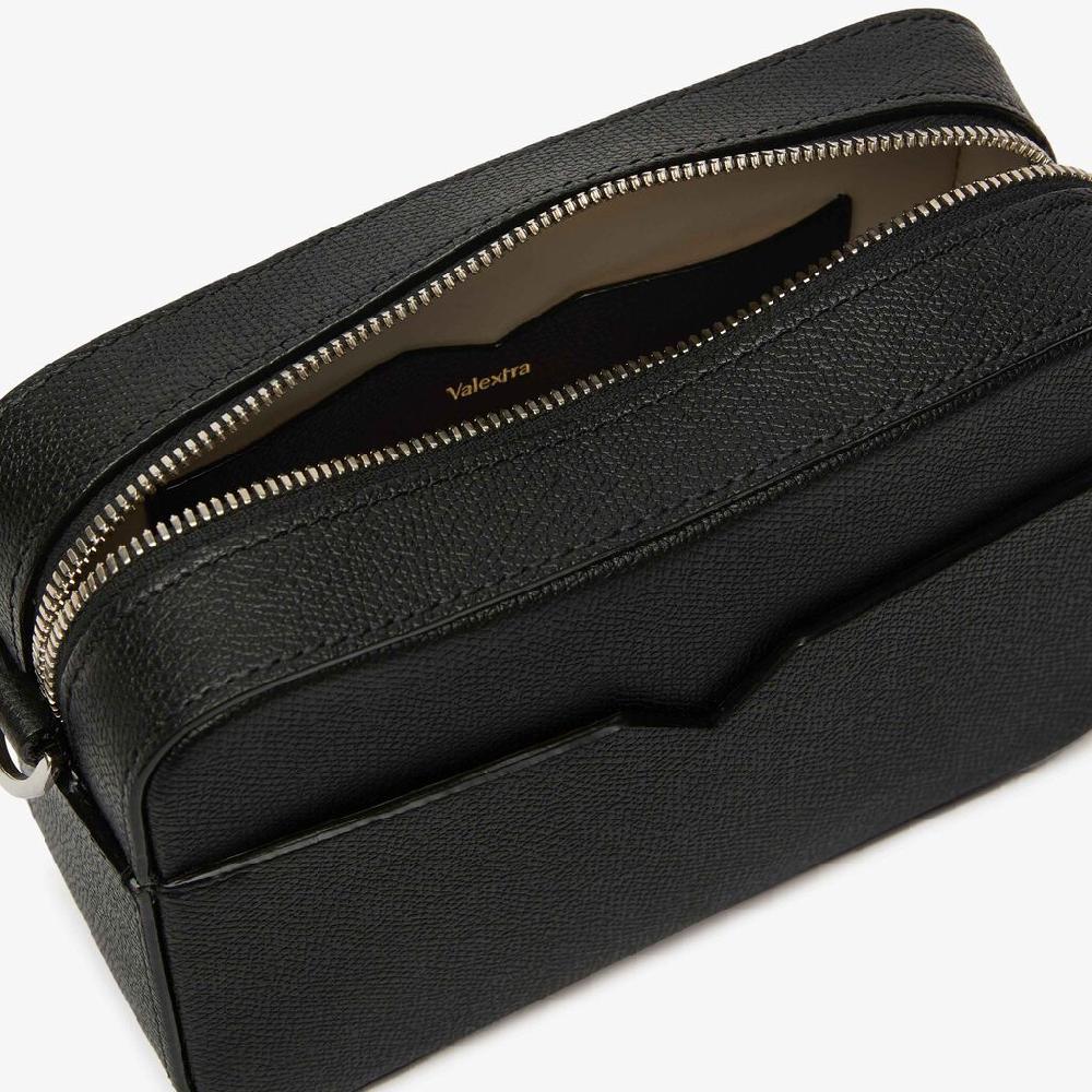 Valextra Borsa a tracolla da Uomo di Lusso Pelle Nera | Valextra V-Line Promozione Limitata