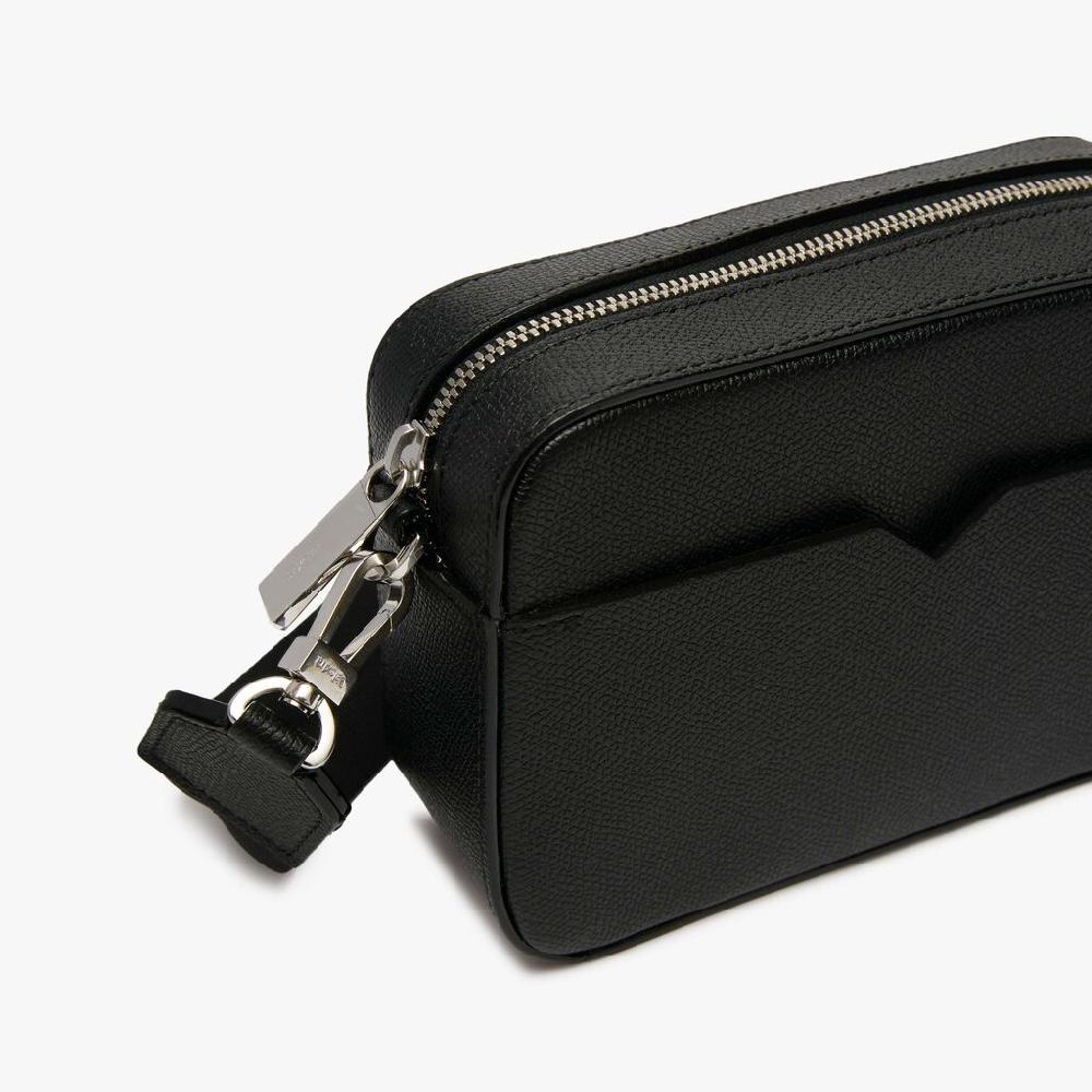 Valextra Borsa a tracolla da Uomo di Lusso Pelle Nera | Valextra V-Line Promozione Limitata