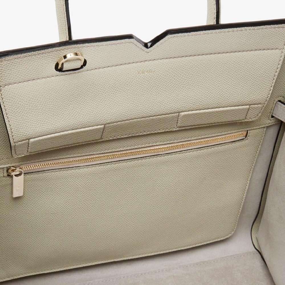 Valextra Borsa A Due Manici Milano Media | Pelle di vitello Millepunte Soft | Grigio Lino | Valextra Vendita Economica