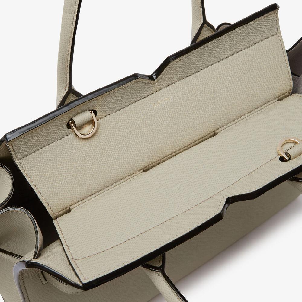 Valextra Borsa A Due Manici Milano Media | Pelle di vitello Millepunte Soft | Grigio Lino | Valextra Vendita Economica