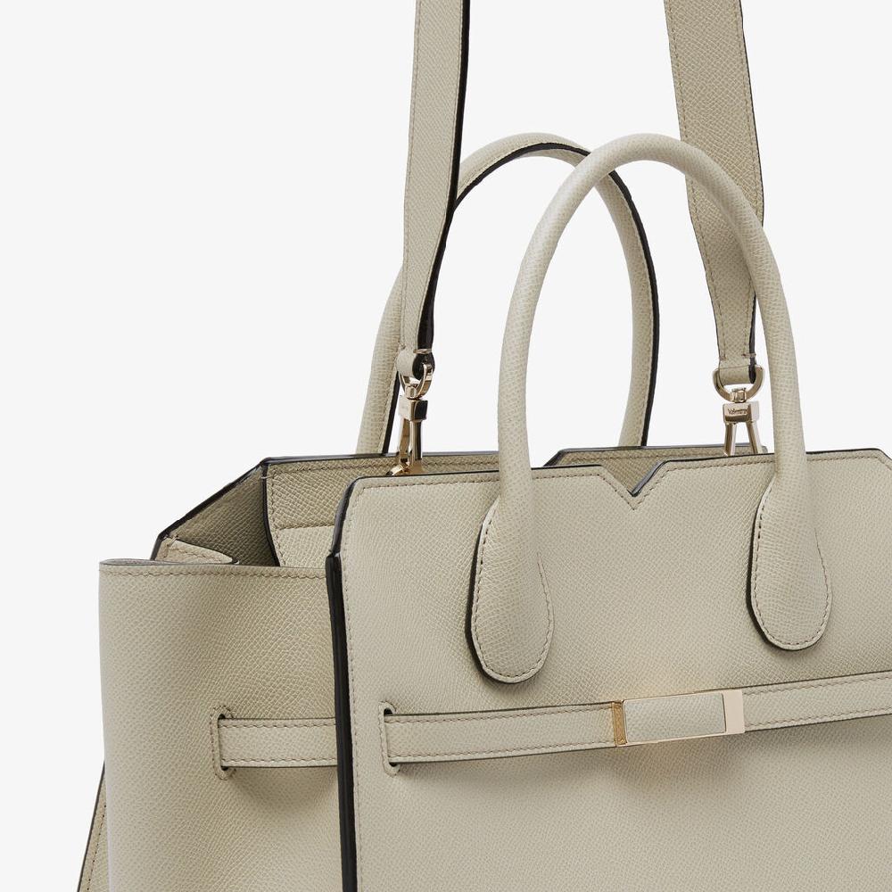 Valextra Borsa A Due Manici Milano Media | Pelle di vitello Millepunte Soft | Grigio Lino | Valextra Vendita Economica