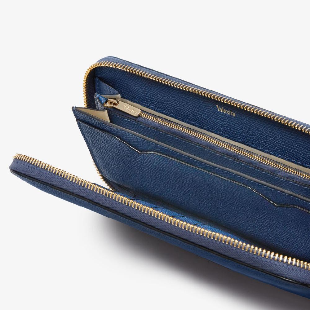 Valextra Portafoglio da Uomo in Pelle Blu Zaffiro | Valextra Zip Around Soddisfazione Garantita