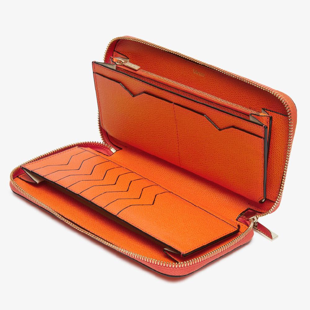 Valextra Portafoglio da Donna in Pelle Arancione | Valextra Zip Around Qualità Garantita