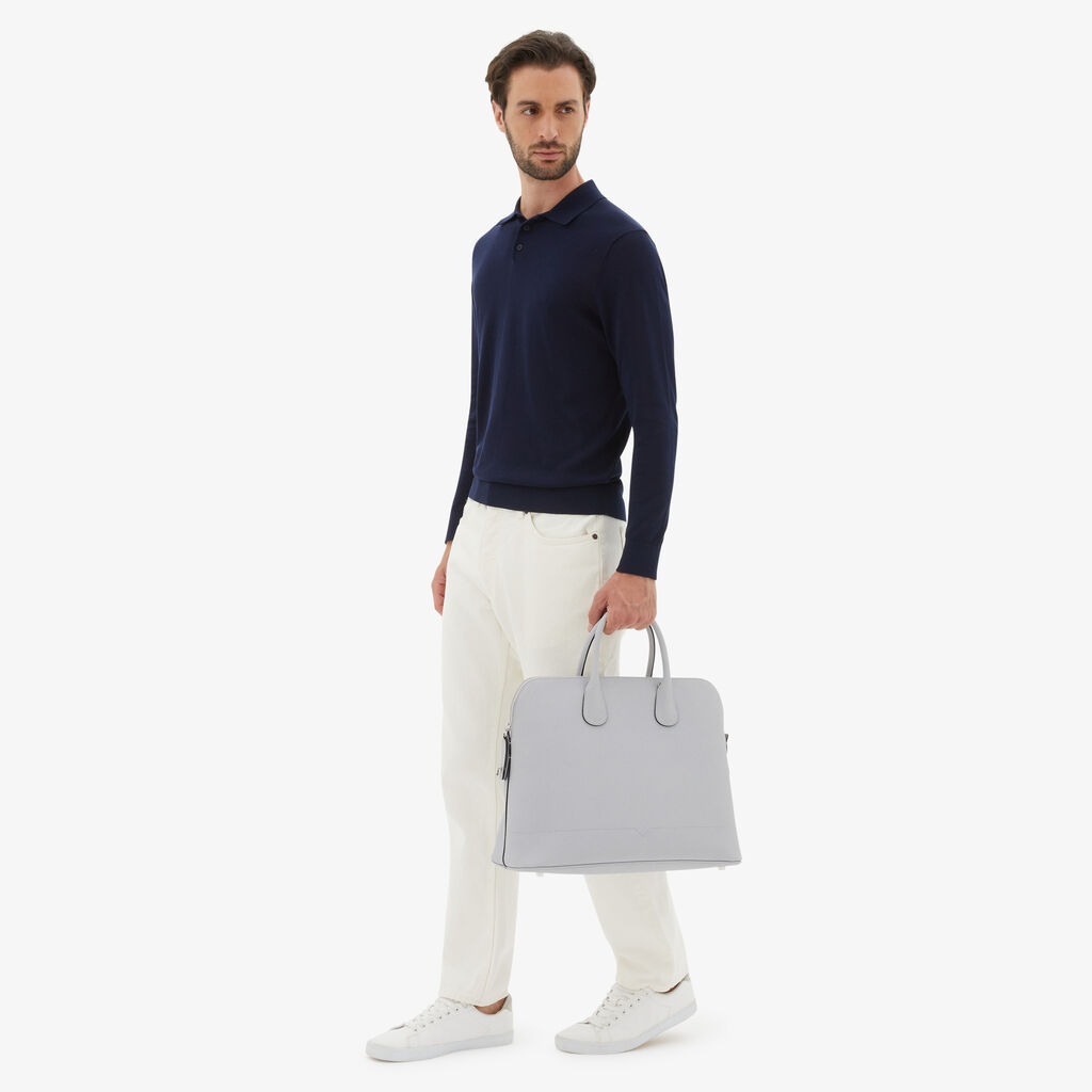 Valextra Borsa tote da Uomo in Pelle Grigia Sasso | Valextra My Logo Vendita Calda