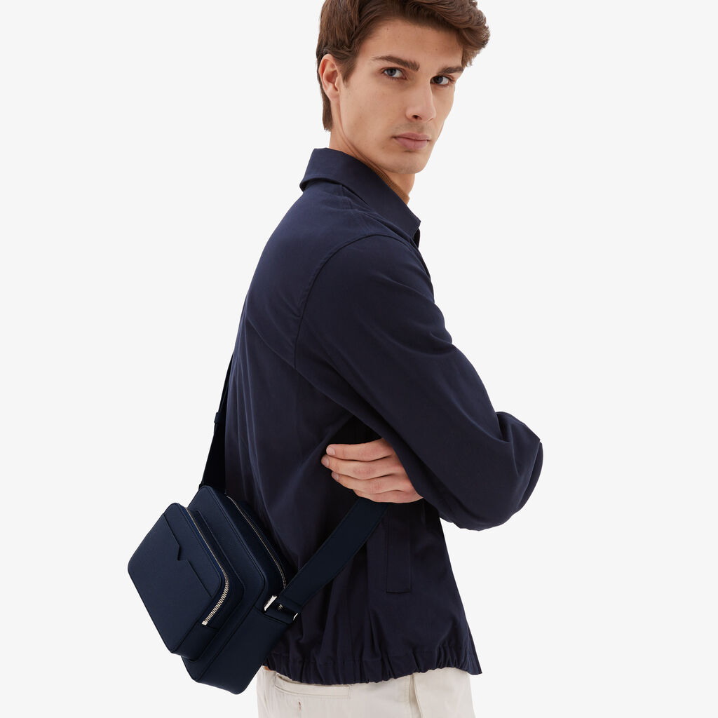 Valextra Borsetta Reporter in Pelle Blu con zip | Valextra V-Line Vendita Economica