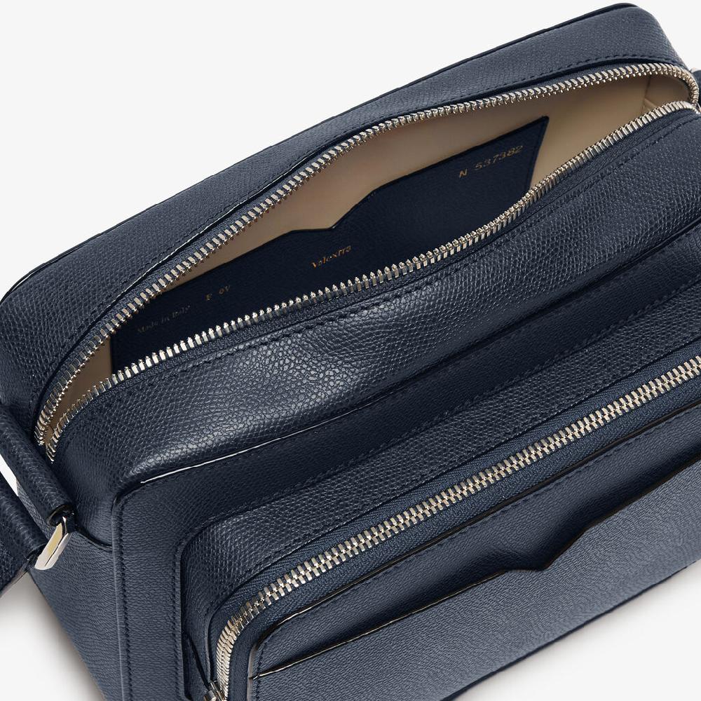 Valextra Borsetta Reporter in Pelle Blu con zip | Valextra V-Line Vendita Economica