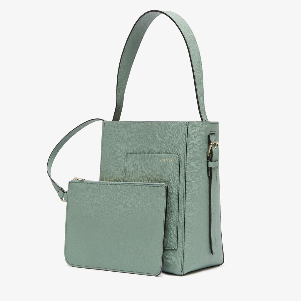 Valextra Borsa a Secchiello Soft Mini | Pelle di vitello Millepunte | Verde Eucalipto | Valextra Italia