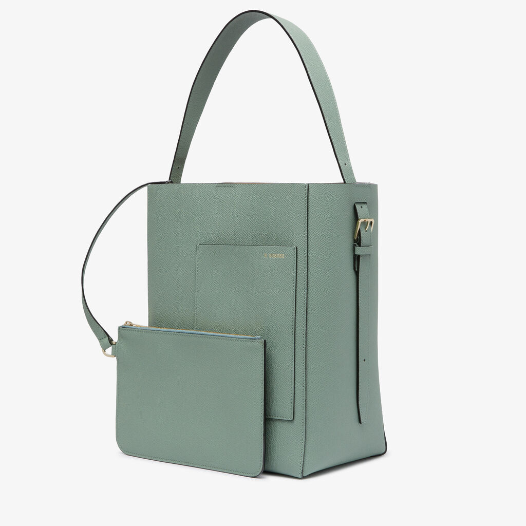 Valextra Borsa a Secchiello Soft Media | Pelle di vitello Millepunte | Verde Eucalipto | Valextra 2025