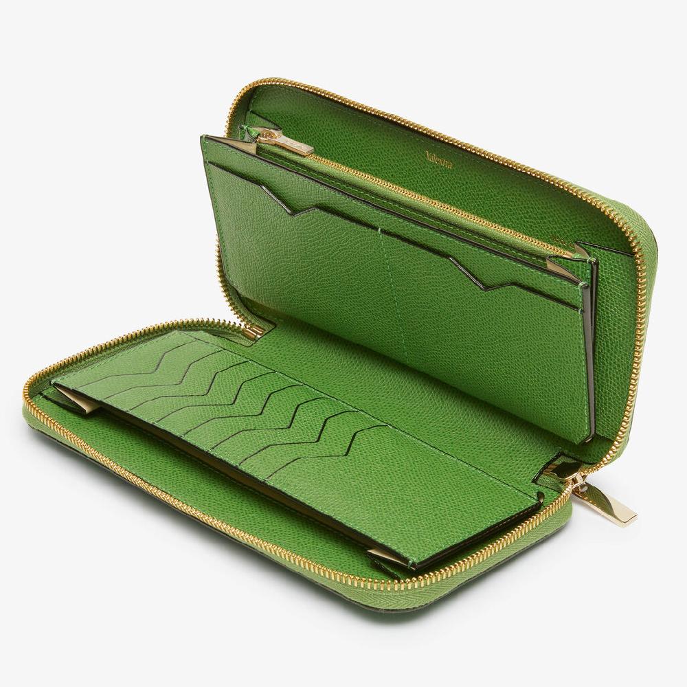 Valextra Portafoglio da Donna di Lusso in Pelle Verde | Valextra Zip Around Negozi Online