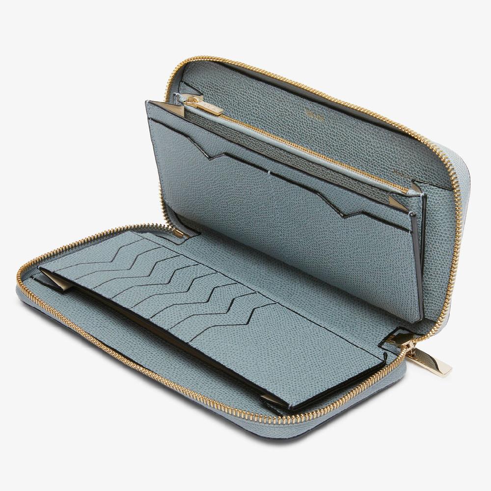 Valextra Portafoglio da Donna di Lusso in Pelle Azzurra | Valextra Zip Around Promozione Limitata