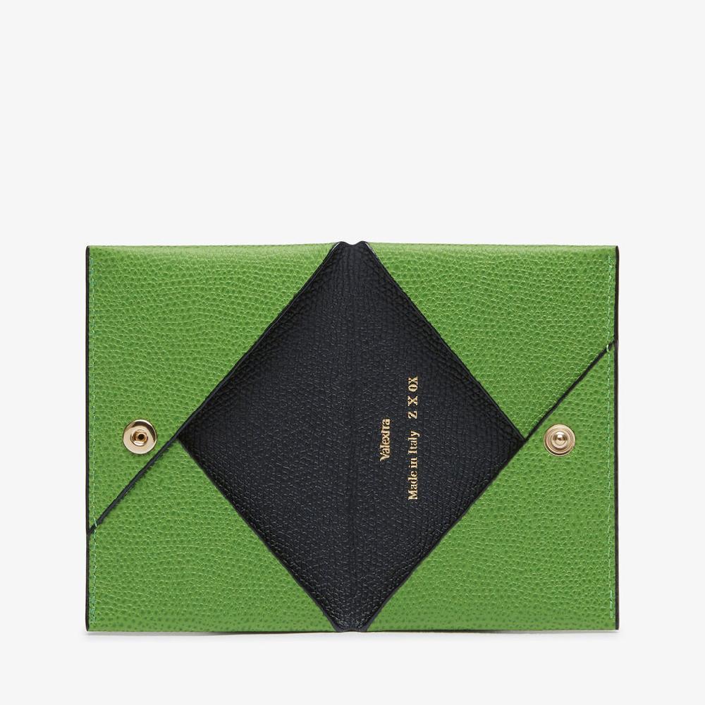 Valextra Porta carte con Bottone di Lusso in Pelle Verde e Nera | Valextra Fino Al -60%