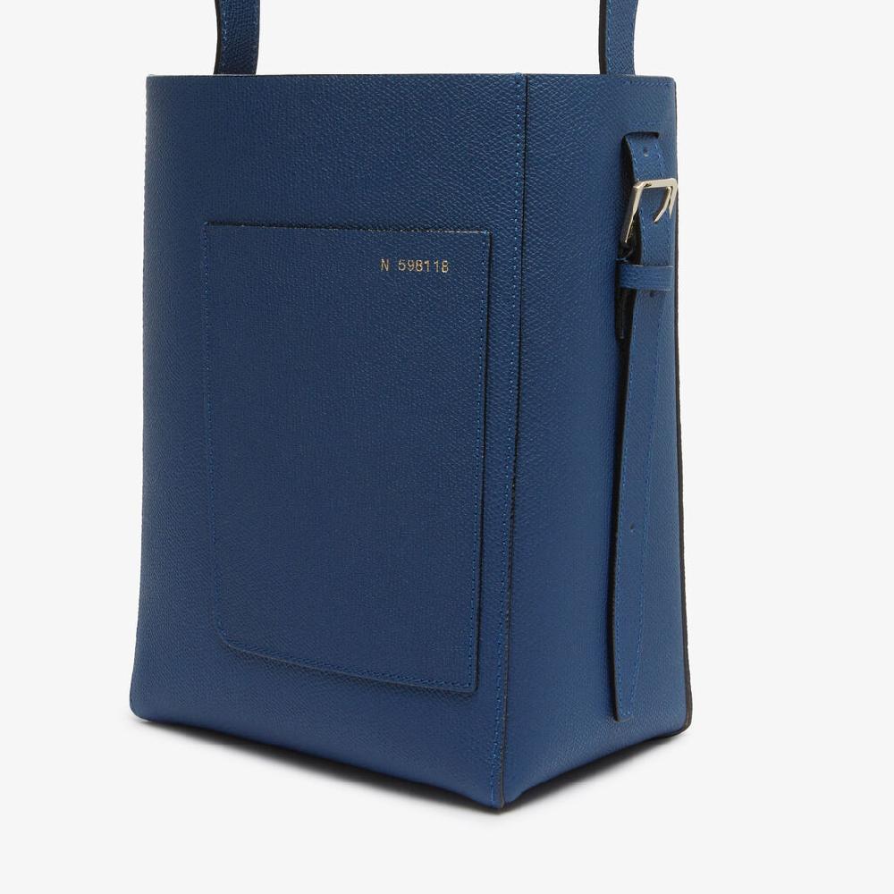 Valextra Borsa a secchiello da Donna in Pelle Blu Zaffiro | Valextra Soft Presa