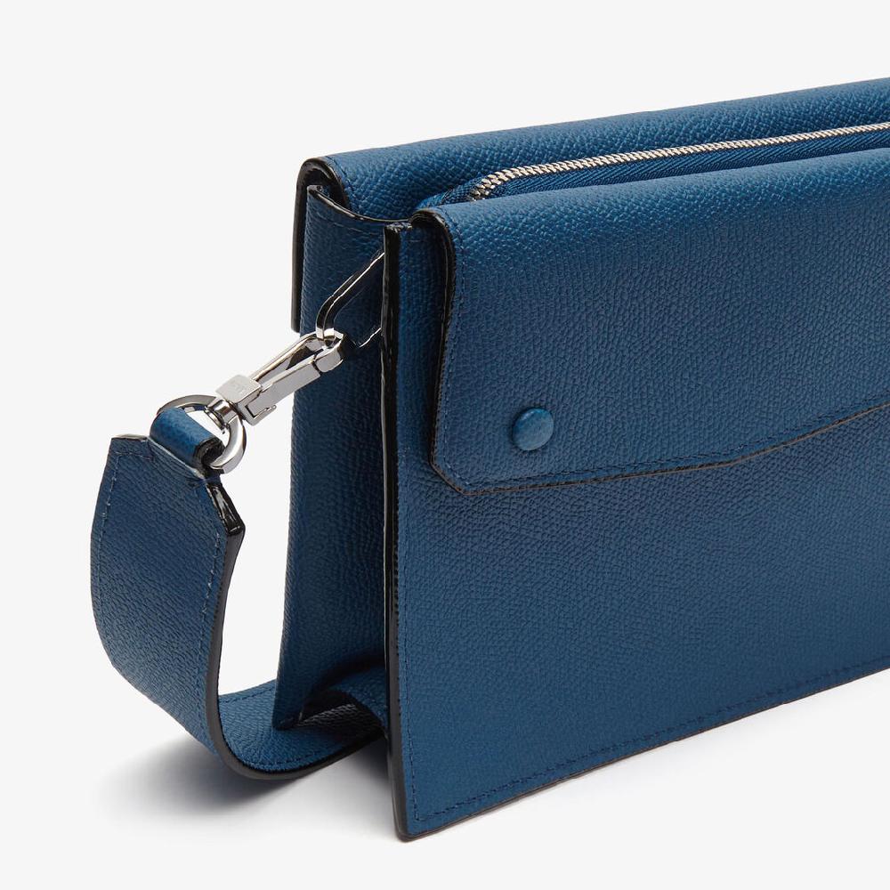 Valextra Borsa a tracolla da Uomo Mini in Pelle Blu | Valextra Pocket Novità
