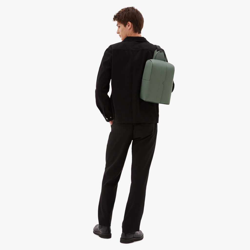 Valextra Zaino da Uomo in Pelle Verde di Lusso | Valextra V-Line Offerta