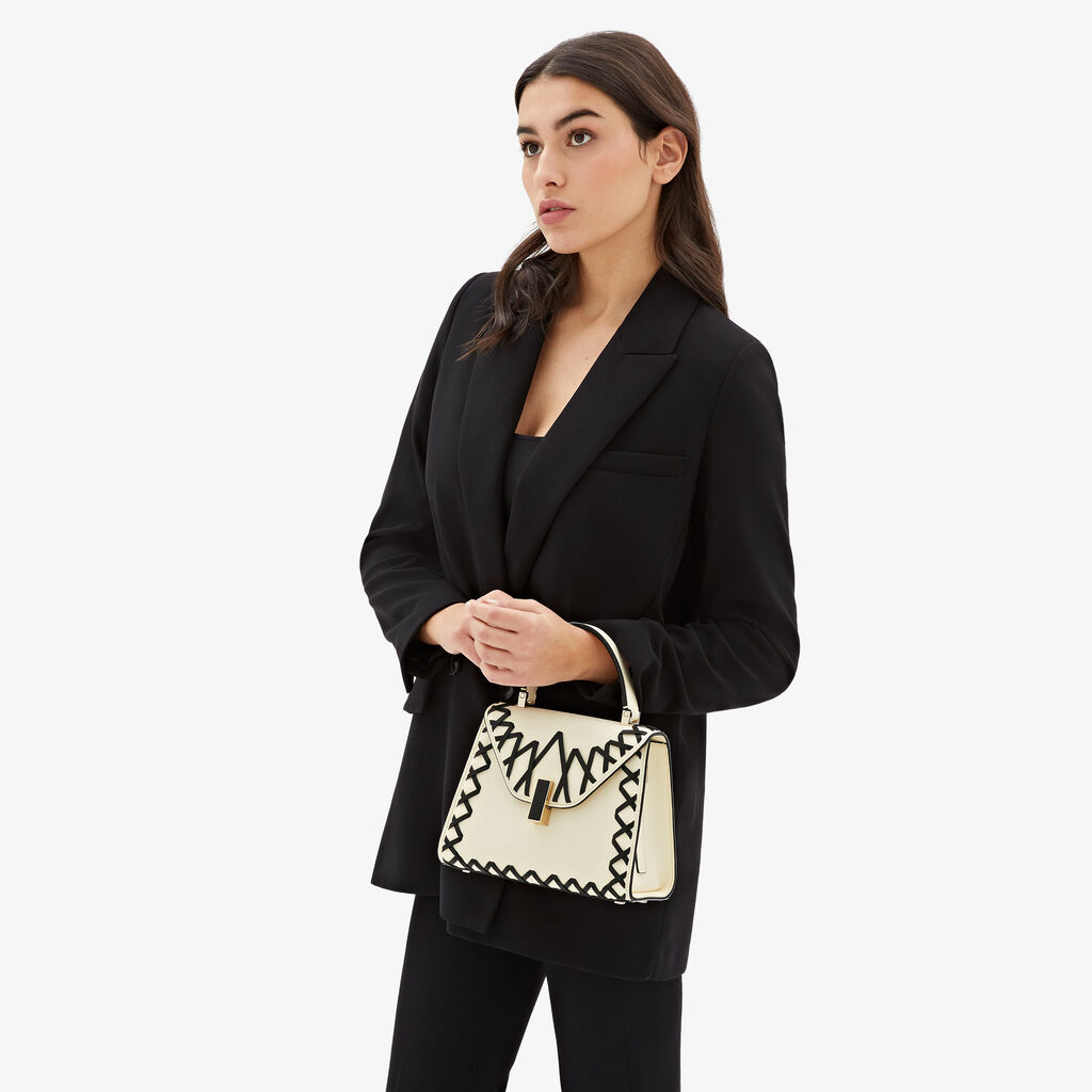 Valextra Borsa a mano Donna in Pelle Bianca con filo Nero | Valextra Iside Italy