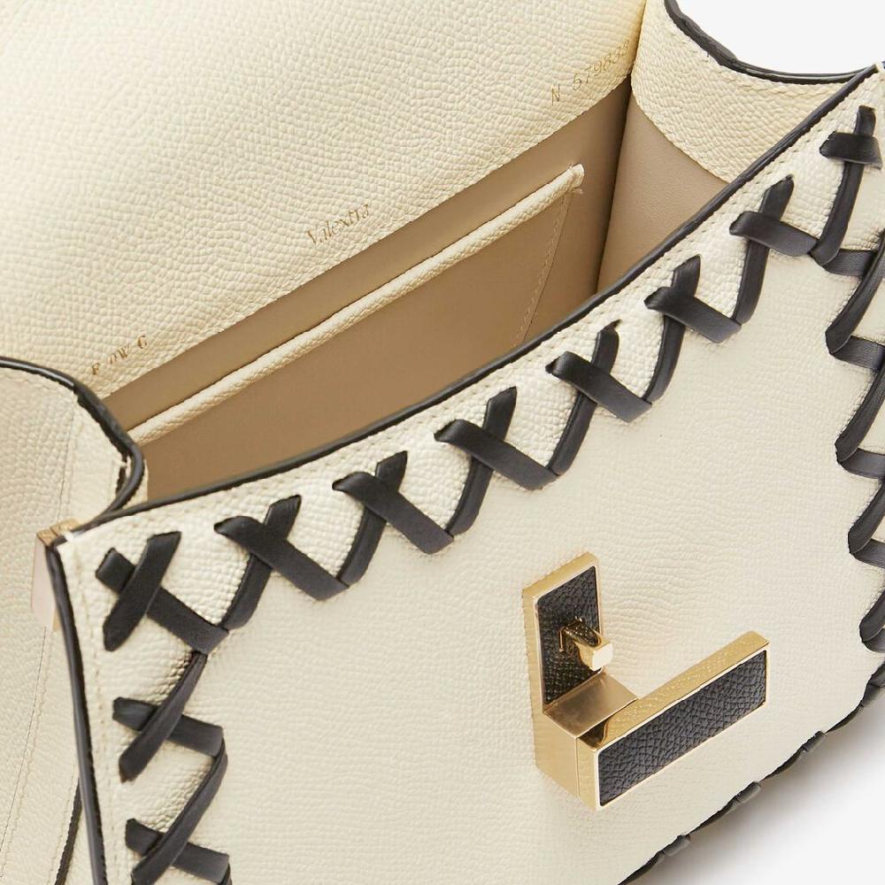 Valextra Borsa a mano Donna in Pelle Bianca con filo Nero | Valextra Iside Italy