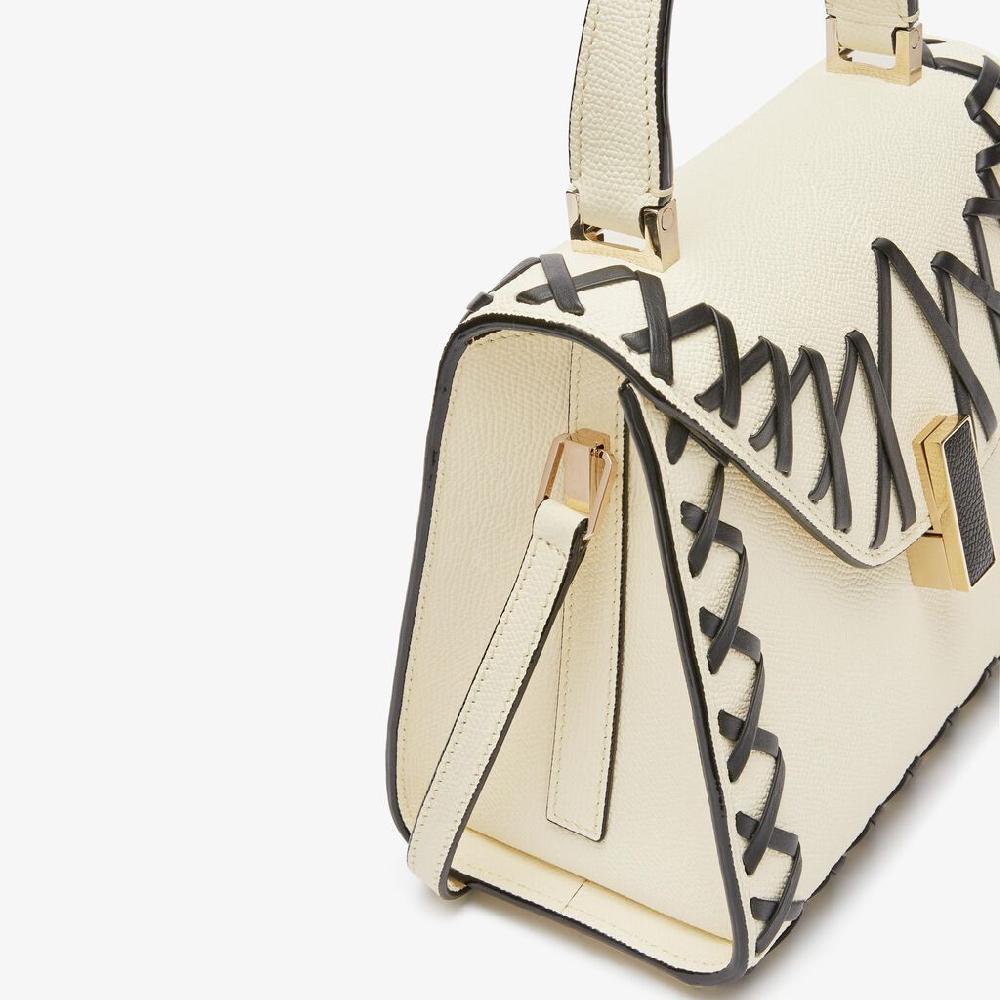 Valextra Borsa a mano Donna in Pelle Bianca con filo Nero | Valextra Iside Italy