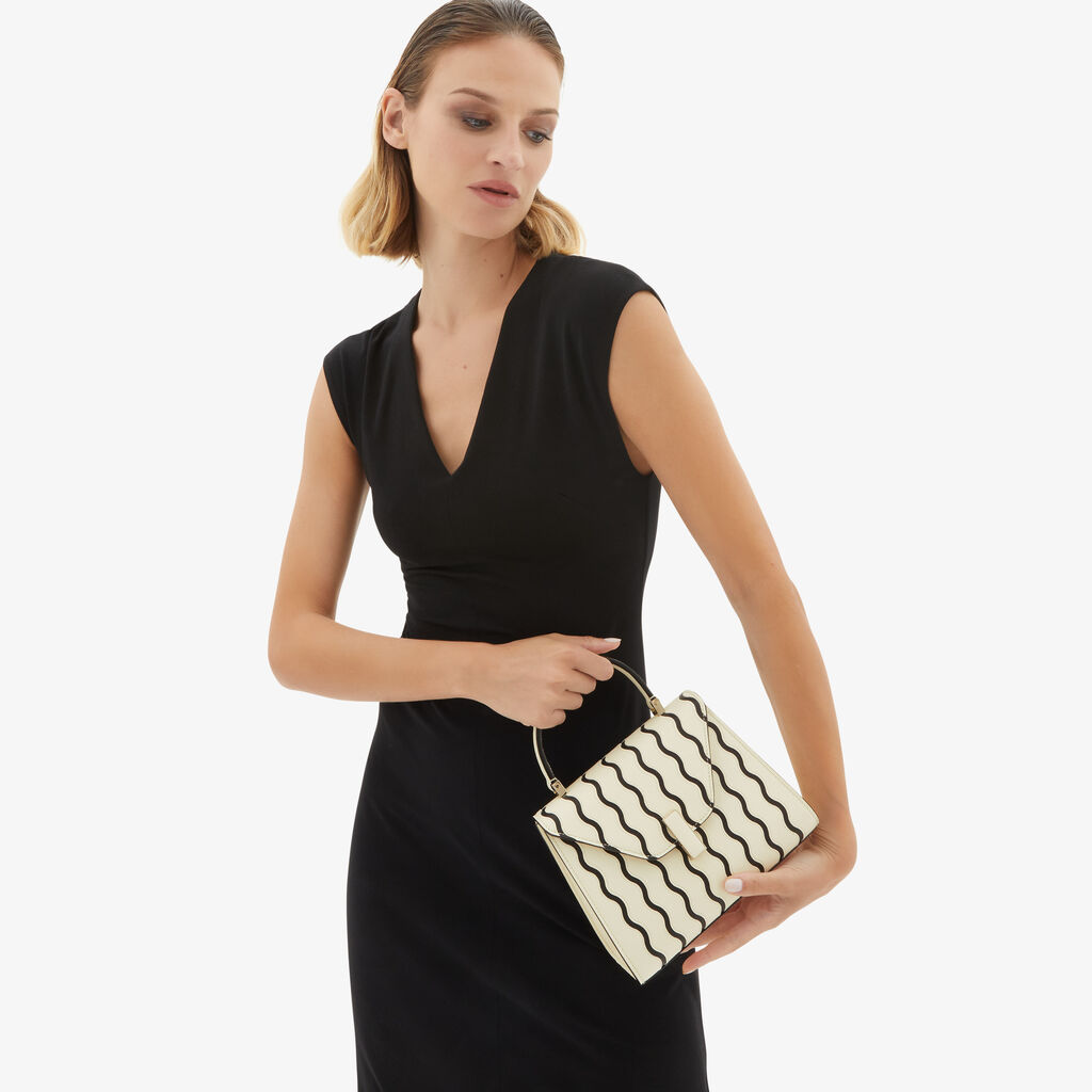 Valextra Borsa a mano Donna Mini in Pelle Bianca e Nera | Valextra Iside 2025