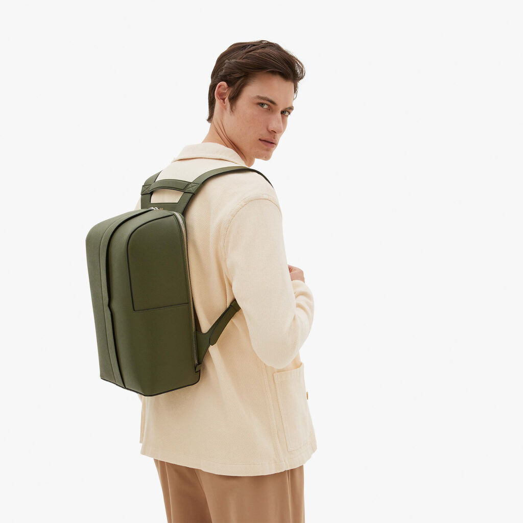 Valextra Valextra V-Line: Zaino elegante da lavoro in Pelle Verde Militare Moda