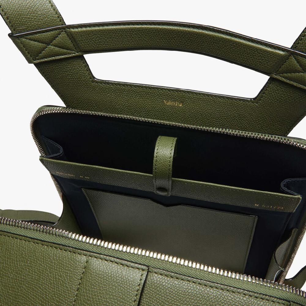 Valextra Valextra V-Line: Zaino elegante da lavoro in Pelle Verde Militare Moda
